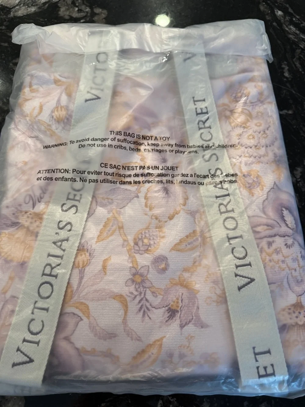 Victoria's Secret Lavender & Gold Floral Backpack and towel set